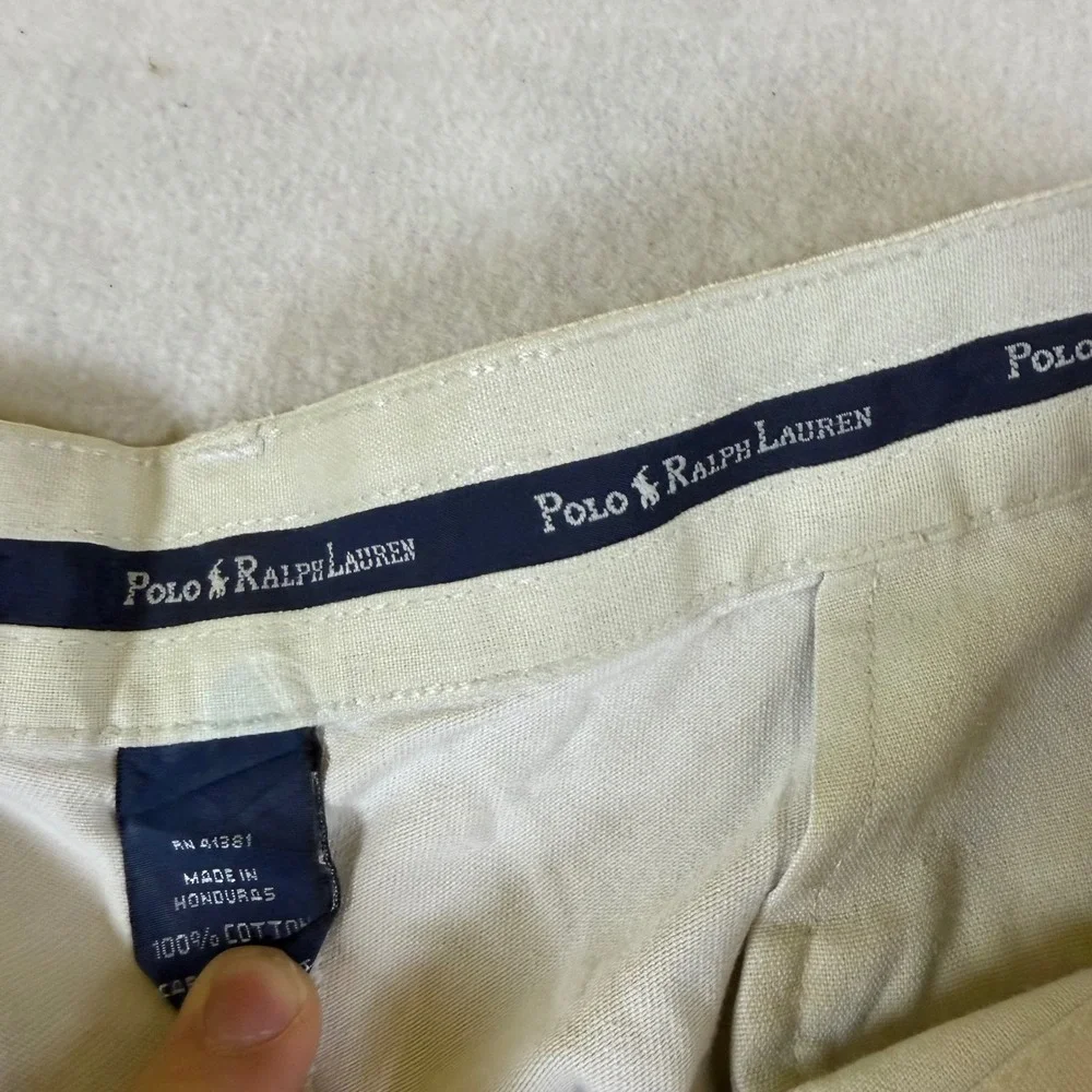 Polo Ralph Lauren Mens Pleated Chinos Beige Tan Cotton Cuffed‎ Pants 32x30 7213